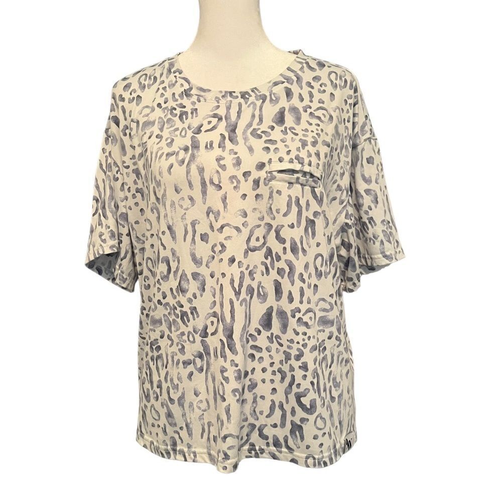 Nine West Shirt Women Size L Blue Animal Print Short Sleeve​​​